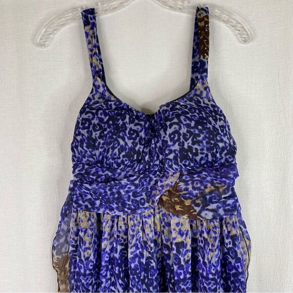 California Woman Blue Brown Leopard Animal Print Sleeveless Summer Dress L - Picture 3 of 9
